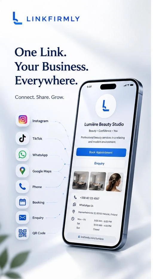 Business profile on a smartphone with QR code